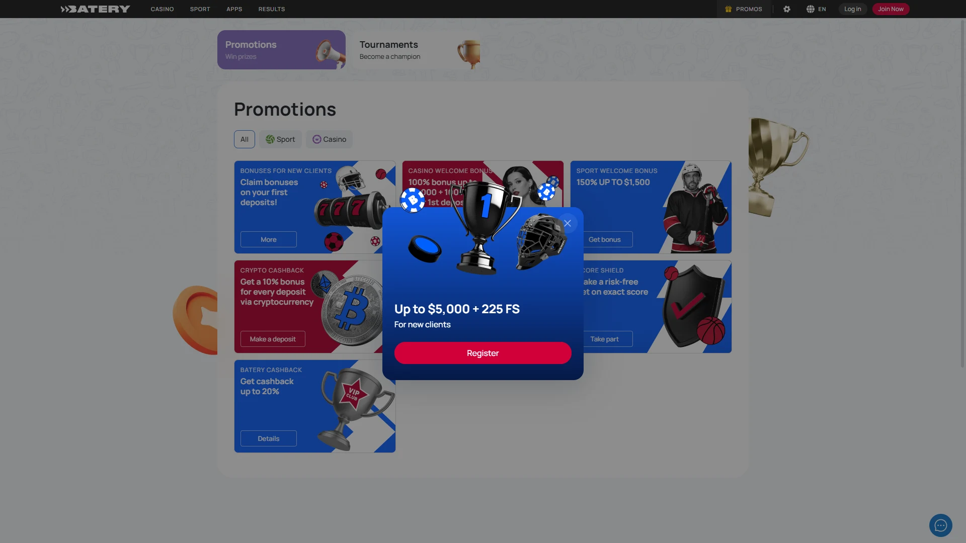 Battery Casino promotions page
